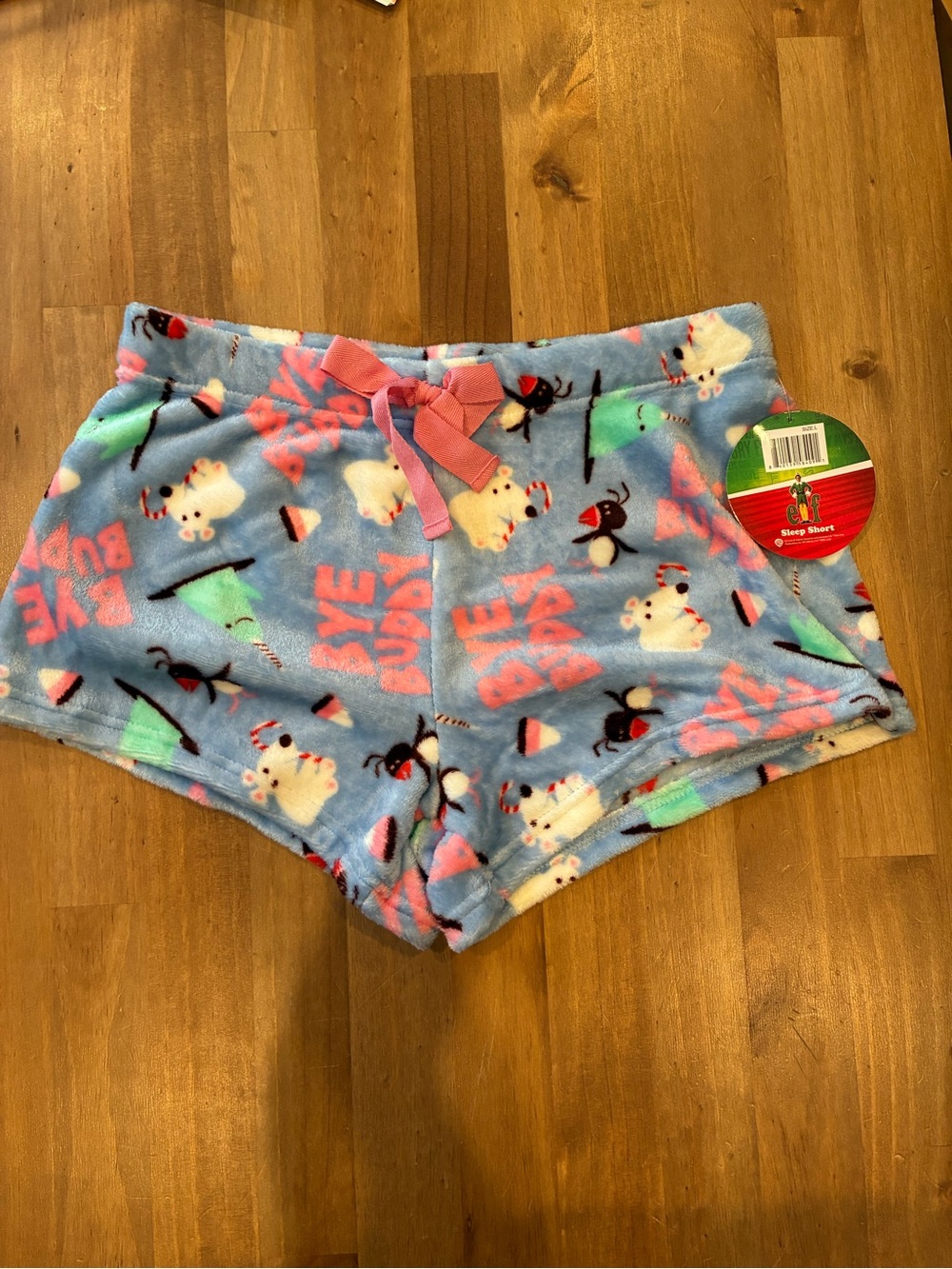 ELF Light Blue Fleece Shorts with Pink and Mint Holiday Print